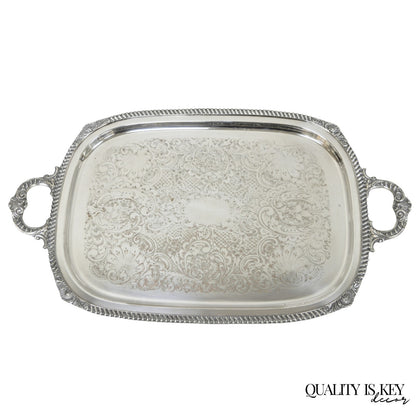 English Victorian Silver Plated Twin Handle Butlers Serving Platter Bar Tray