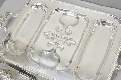 Vintage Victorian Silver Plated Meat Serving Platter Tray w/ Covered Dishes