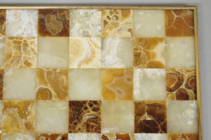 Vintage Mid Century Modern Mosaic Brown Onyx Stone Chess Game Checkerboard