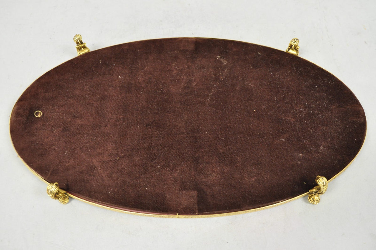 Vintage Hollywood Regency Gold Maiden Bust Oval Beveled Glass Mirror Vanity Tray
