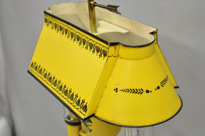 French Country Yellow Paint Italian Tole Metal Candlestick Bouilotte Table Lamp