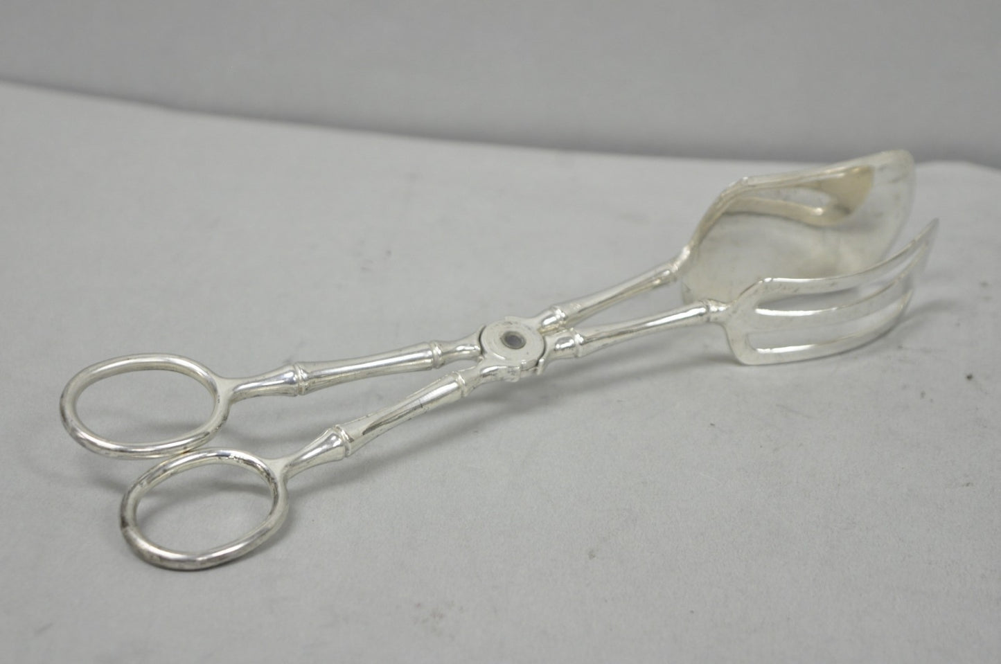 Vintage Silver Plated Faux Bamboo Scissor Style Pastry Cake Serving Tongs