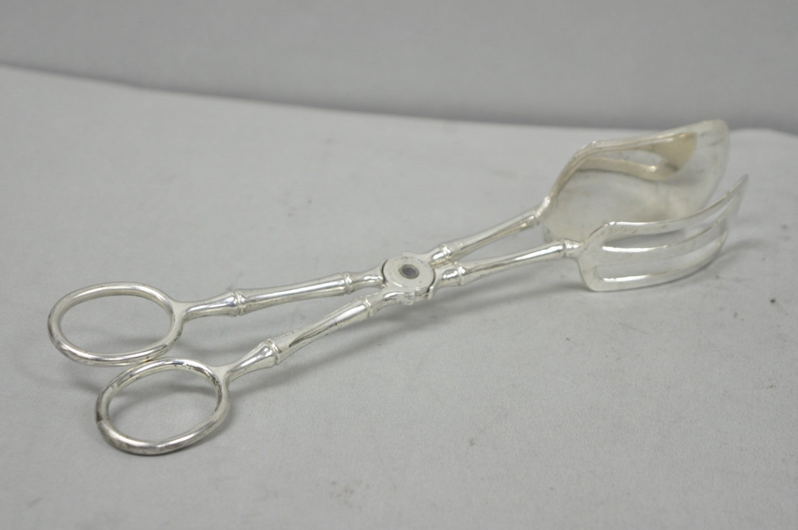 Vintage Silver Plated Faux Bamboo Scissor Style Pastry Cake Serving Tongs