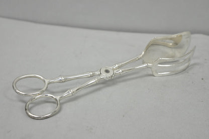 Vintage Silver Plated Faux Bamboo Scissor Style Pastry Cake Serving Tongs
