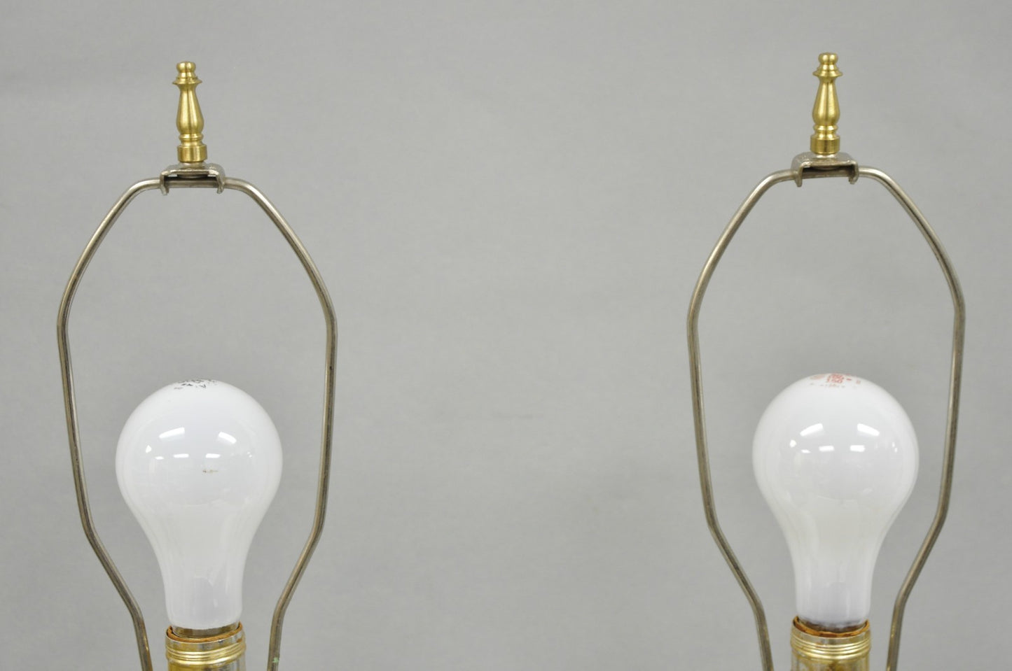 Vintage Hollywood Regency White Glass Gold Gilt Jardiniere Table Lamps - a Pair