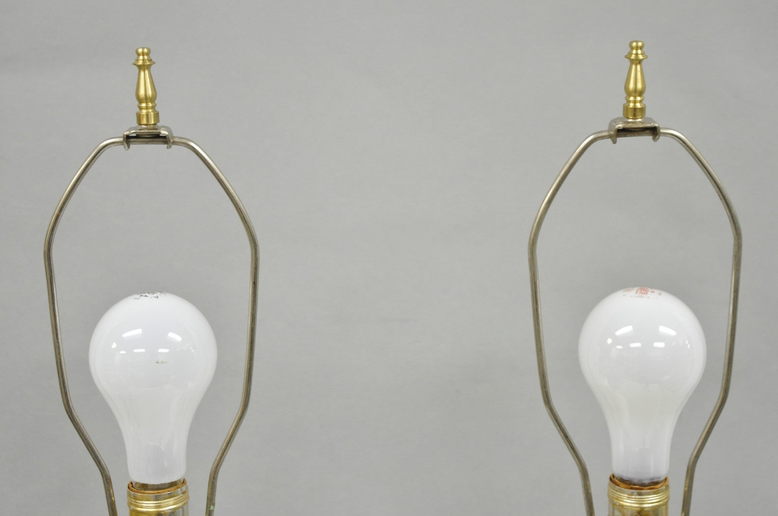 Vintage Hollywood Regency White Glass Gold Gilt Jardiniere Table Lamps - a Pair