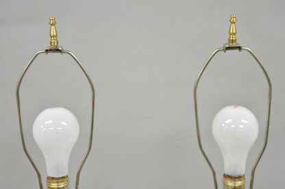 Vintage Hollywood Regency White Glass Gold Gilt Jardiniere Table Lamps - a Pair