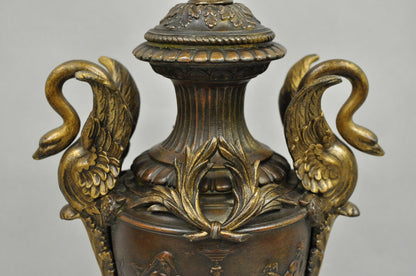 Antique French Neoclassical Style Bronze Figural Swans Table Lamp Signed Picault