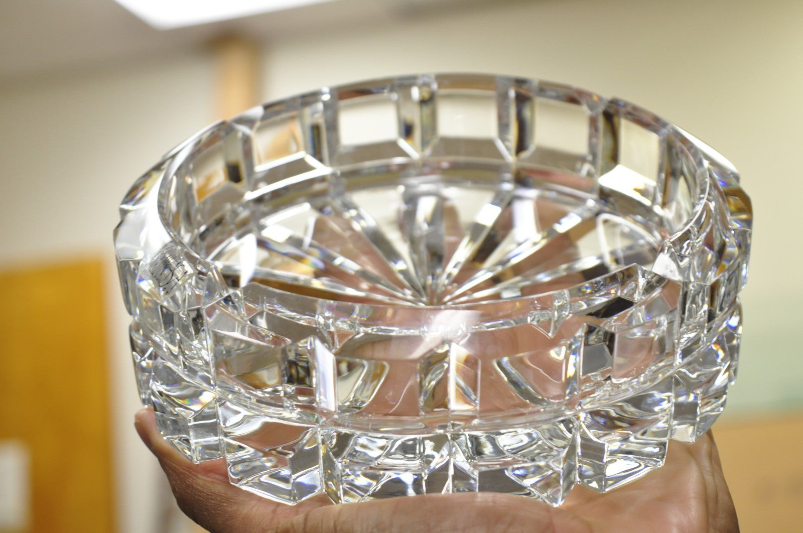 Vintage Highcrest by Mikasa Large 7" Leaded Crystal Glass Ashtray Cube Pattern