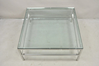 Vintage Mid Century Modern Milo Baughman Style Chrome Glass Square Coffee Table