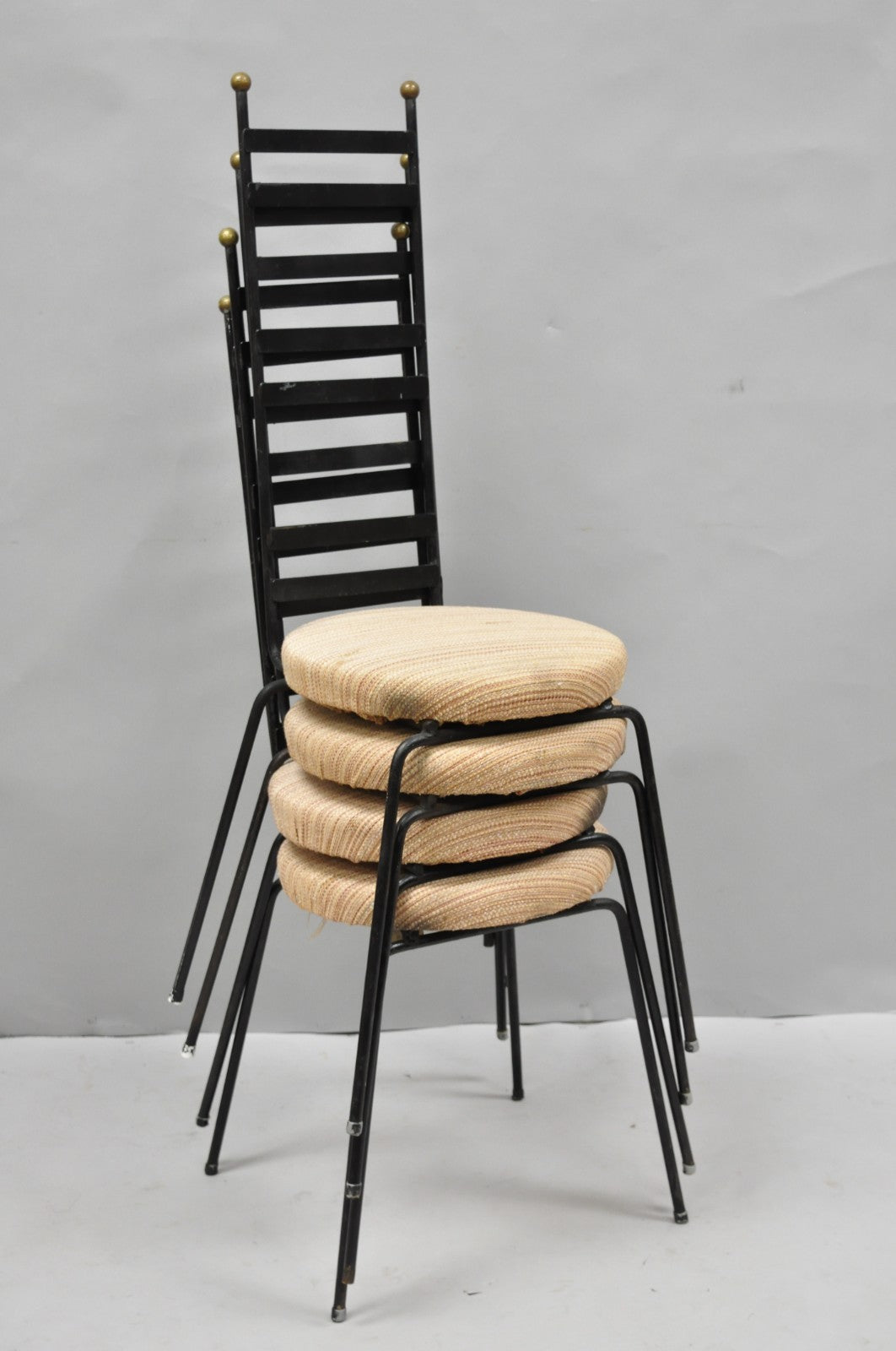 Vintage Arthur Umanoff Wrought Iron Ladder Back MCM Dining Chairs - Set of 4