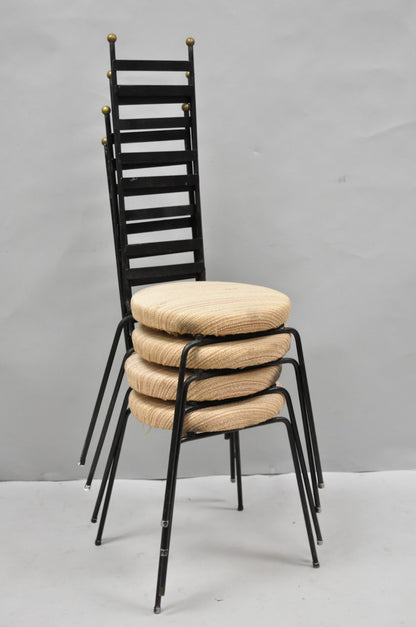 Vintage Arthur Umanoff Wrought Iron Ladder Back MCM Dining Chairs - Set of 4