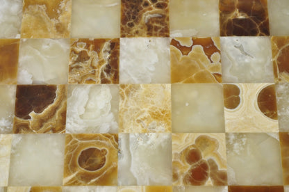 Vintage Mid Century Modern Mosaic Brown Onyx Stone Chess Game Checkerboard