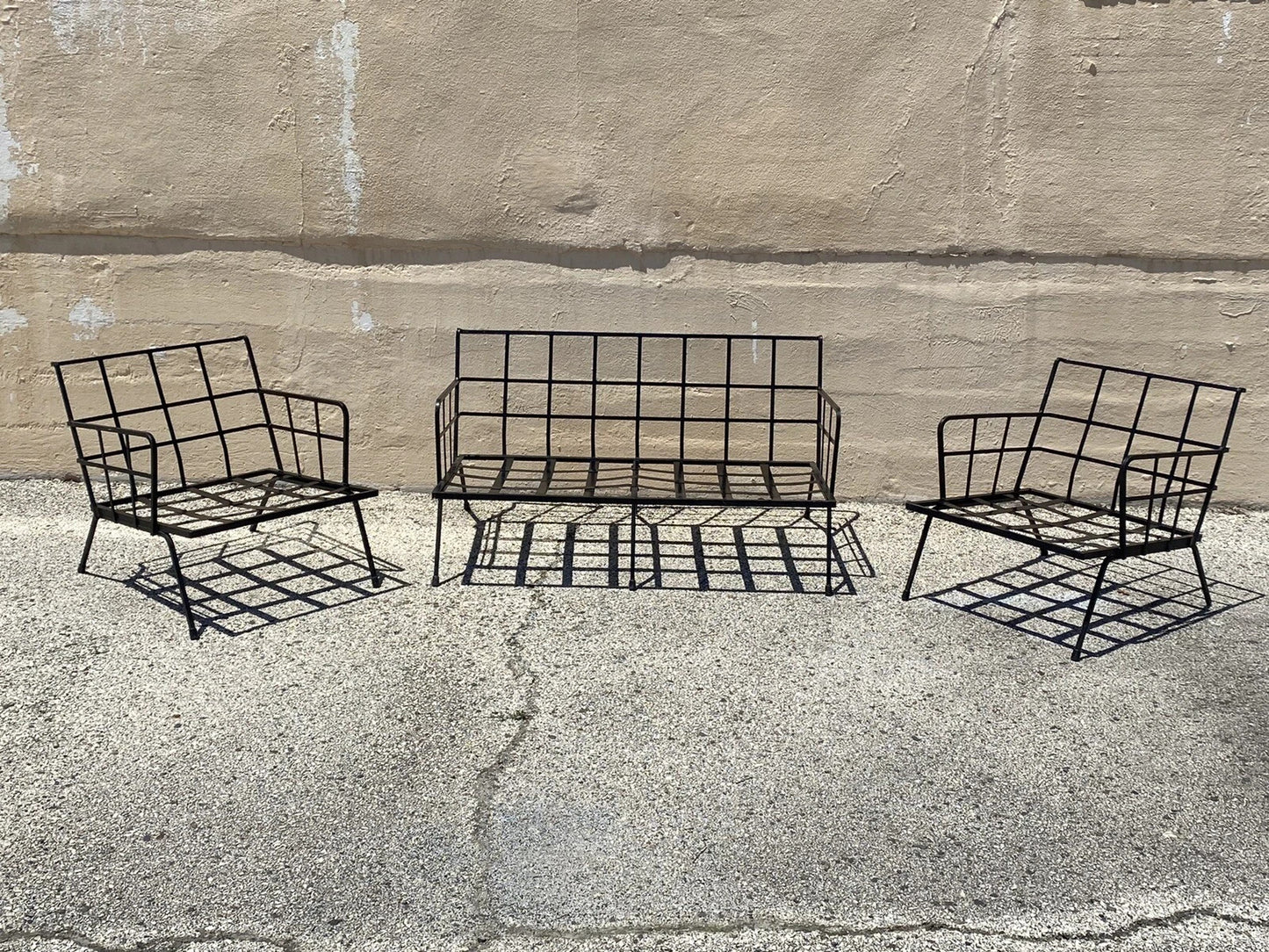 Vintage Mid Century Modern Black Wrought Iron Arthur Umanoff Style Sofa