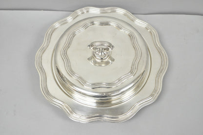 Vintage Sheffield Round Scalloped Silver Plated Covered Divided Serving Dish