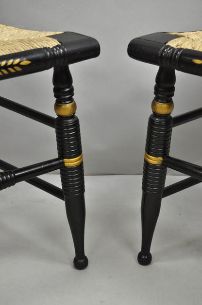 Vintage Nichols & Stone Hitchcock Harvest Stencil Painted Black Side Chair Pair