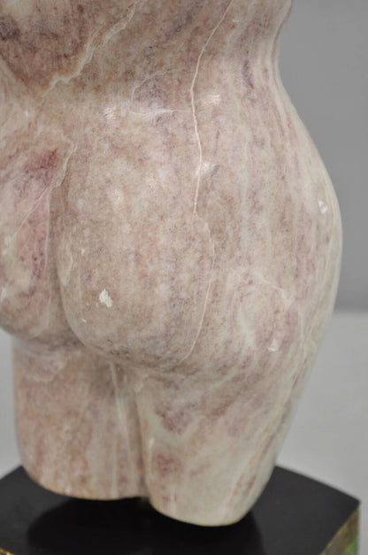 Vintage Modernist Carved Pink Alabaster 16" Nude Female Torso Sculpture