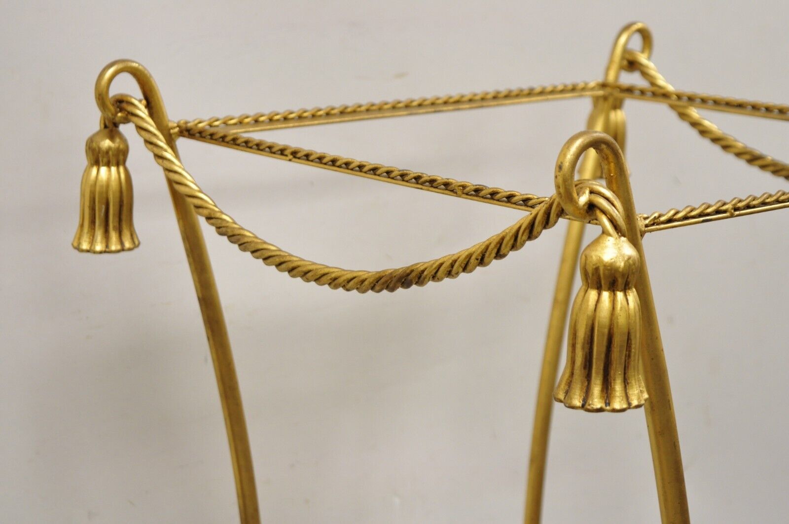 Italian Hollywood Regency Iron Rope Tassel Gold 3 Tier Display Stand Pedestal
