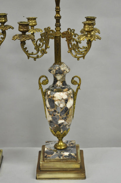 Antique French Empire Neoclassical Marble Urn Brass Candelabra Table Lamp Pair