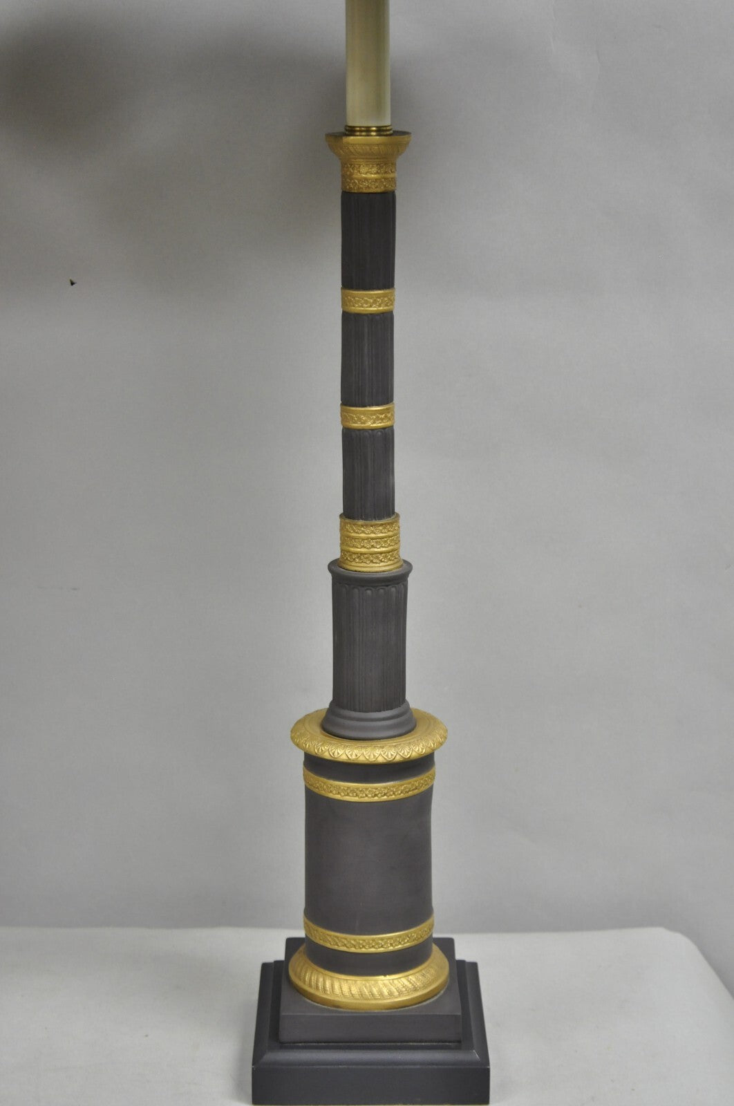 Vintage Marbro French Empire Porcelain Bouillotte Candlestick Table Lamps Pair