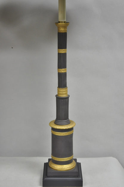 Vintage Marbro French Empire Porcelain Bouillotte Candlestick Table Lamps Pair