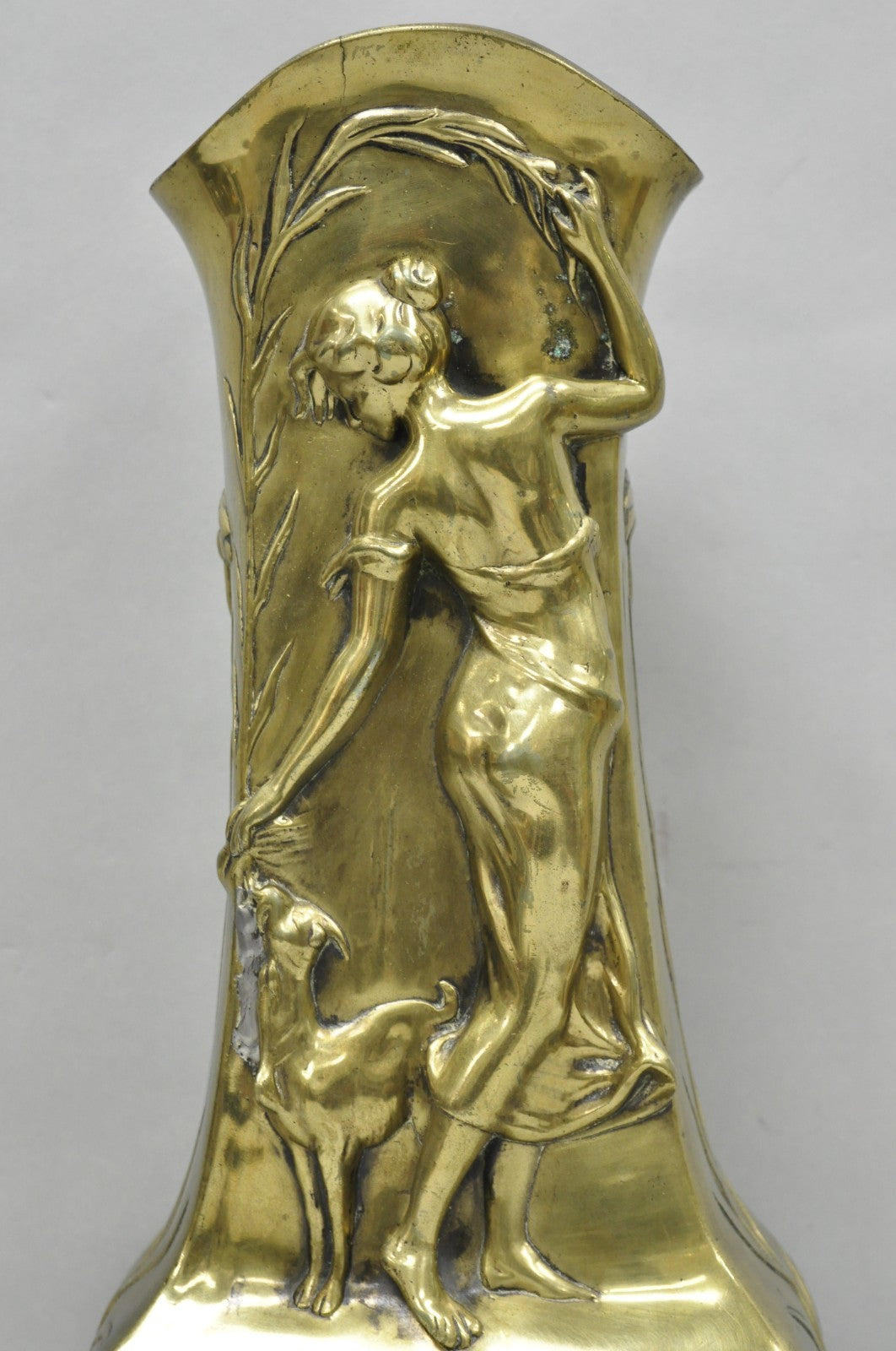 Antique Art Nouveau Chinese Gilt Bronze Nude Female Sculpture Statue 16" Vase