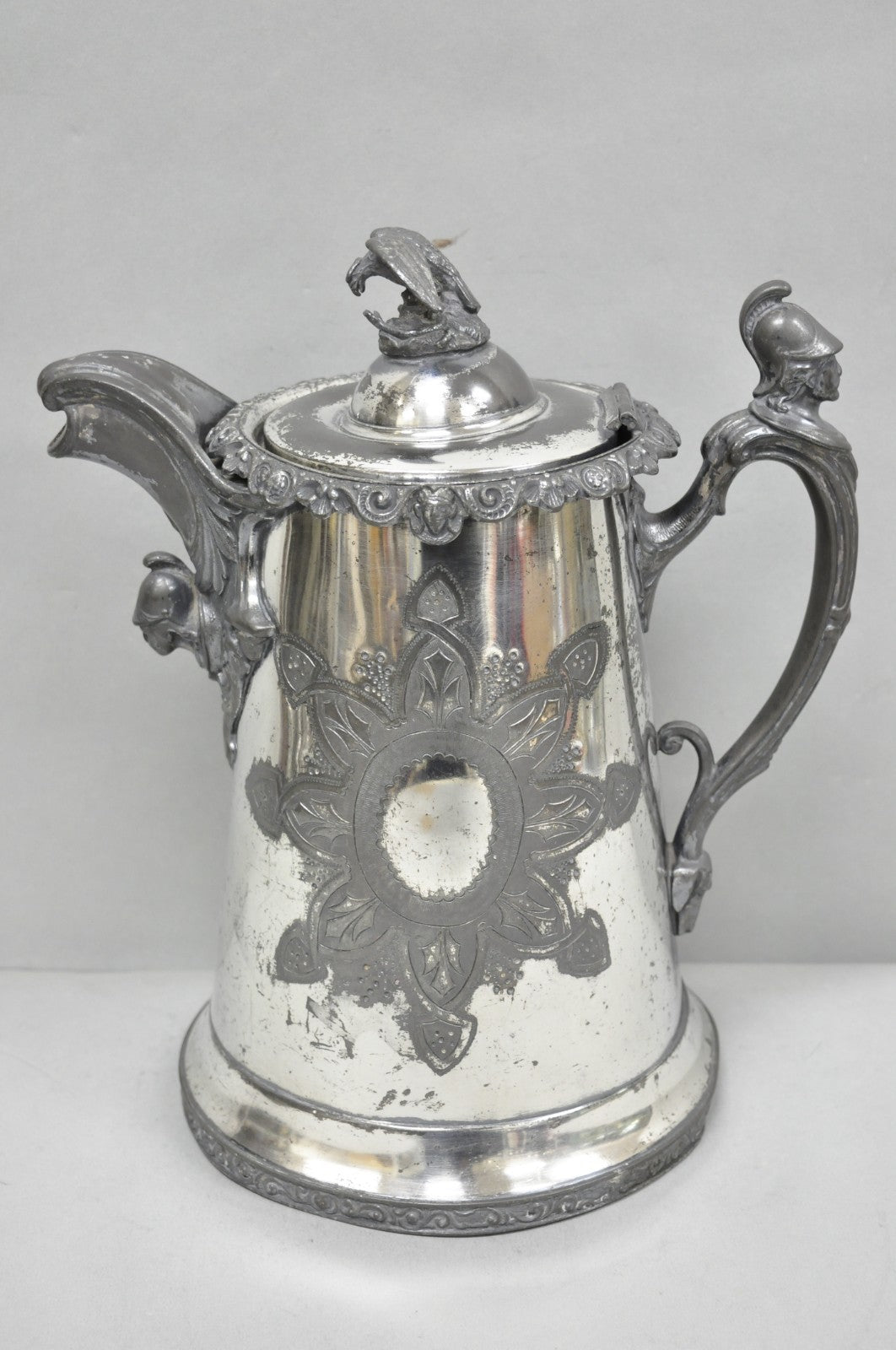 Antique American Victorian E. Kaufmann Figural Coffee Pot Water Pitcher w/ Eagle