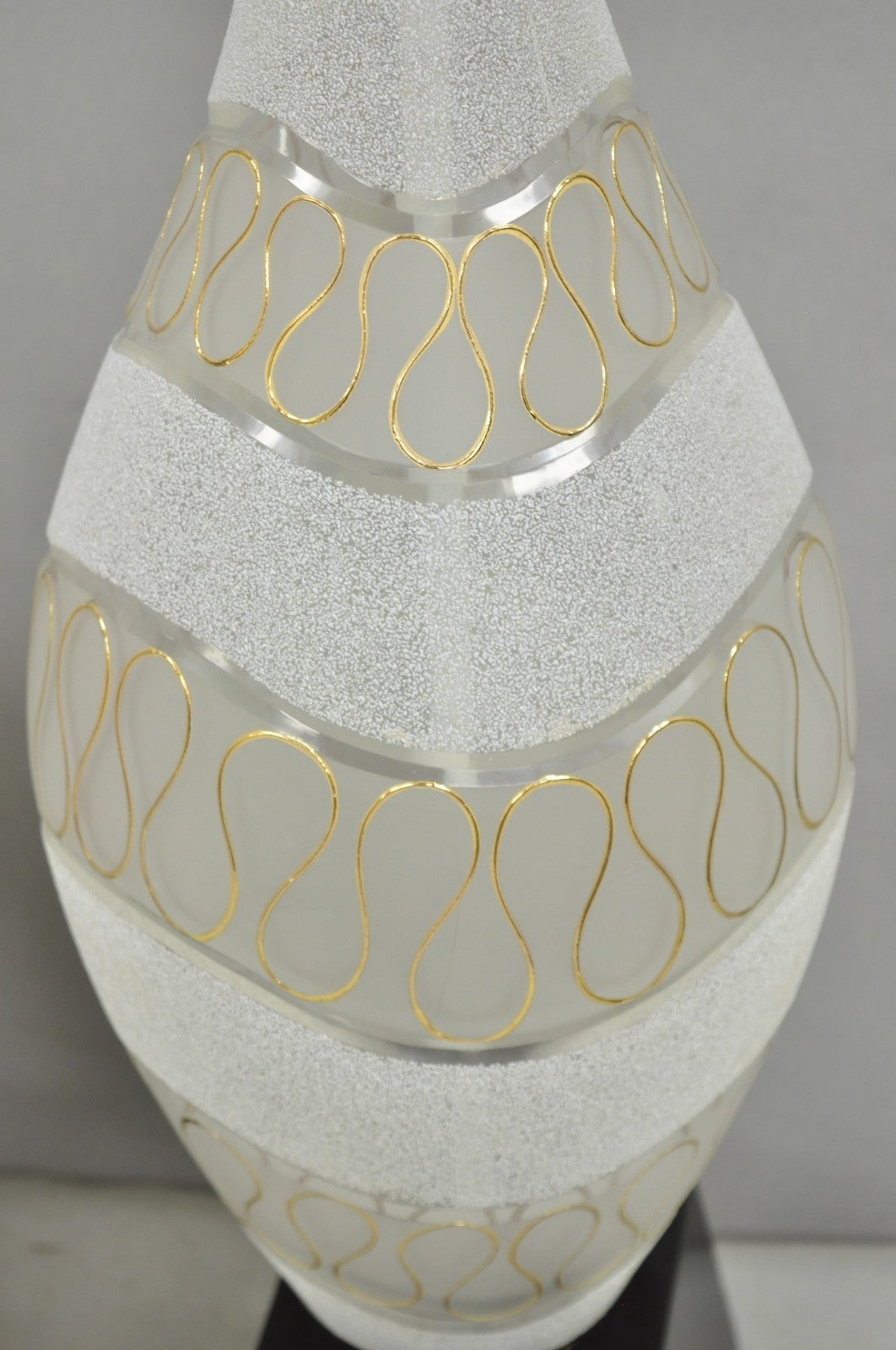 Vintage Mid Century Modern Sculpted Frosted Glass Gold Wavy Table Lamps - a Pair
