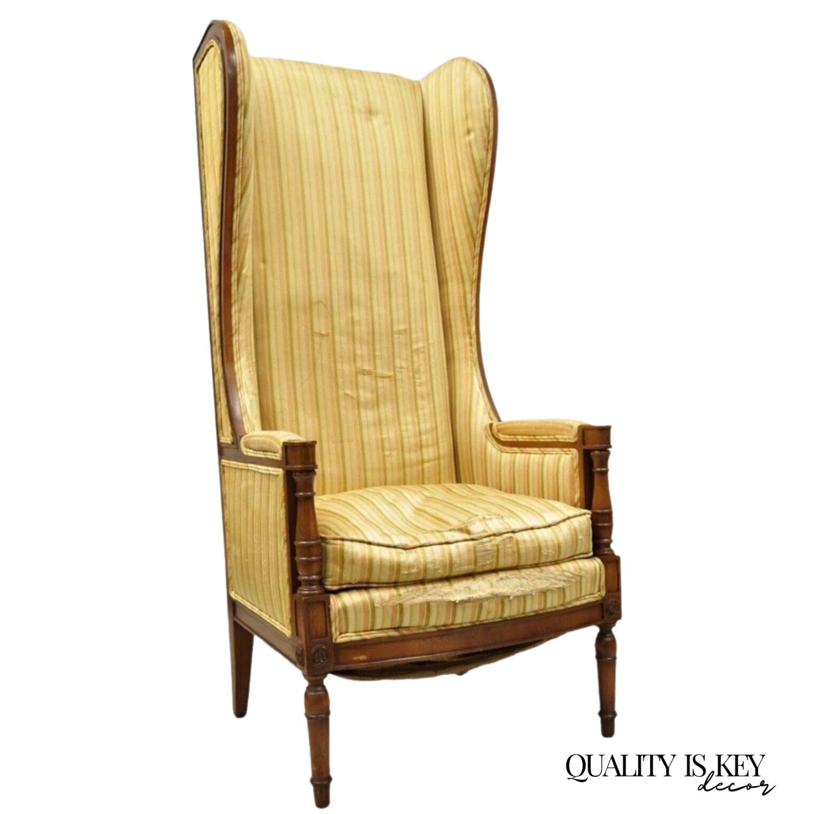 Vintage High Back French Hollywood Regency Stately Throne Lounge Arm Chair