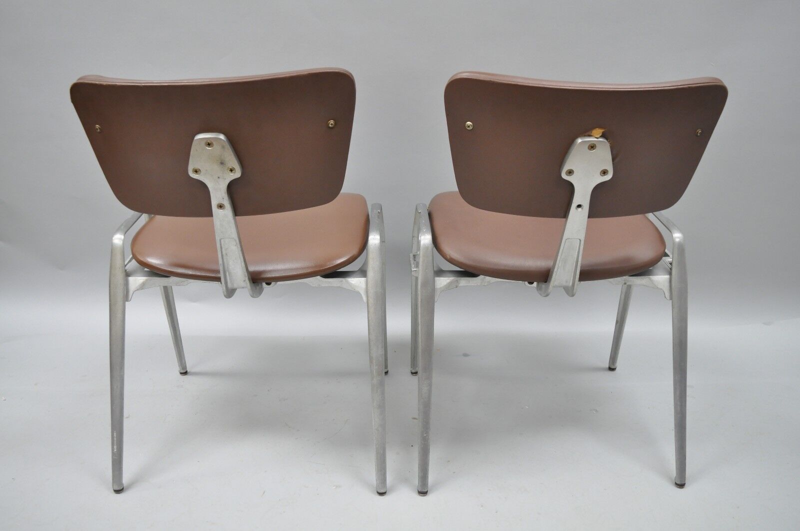 Mid Century Modern Cast Aluminum Stacking Side Chairs by Crucible (A) - a Pair