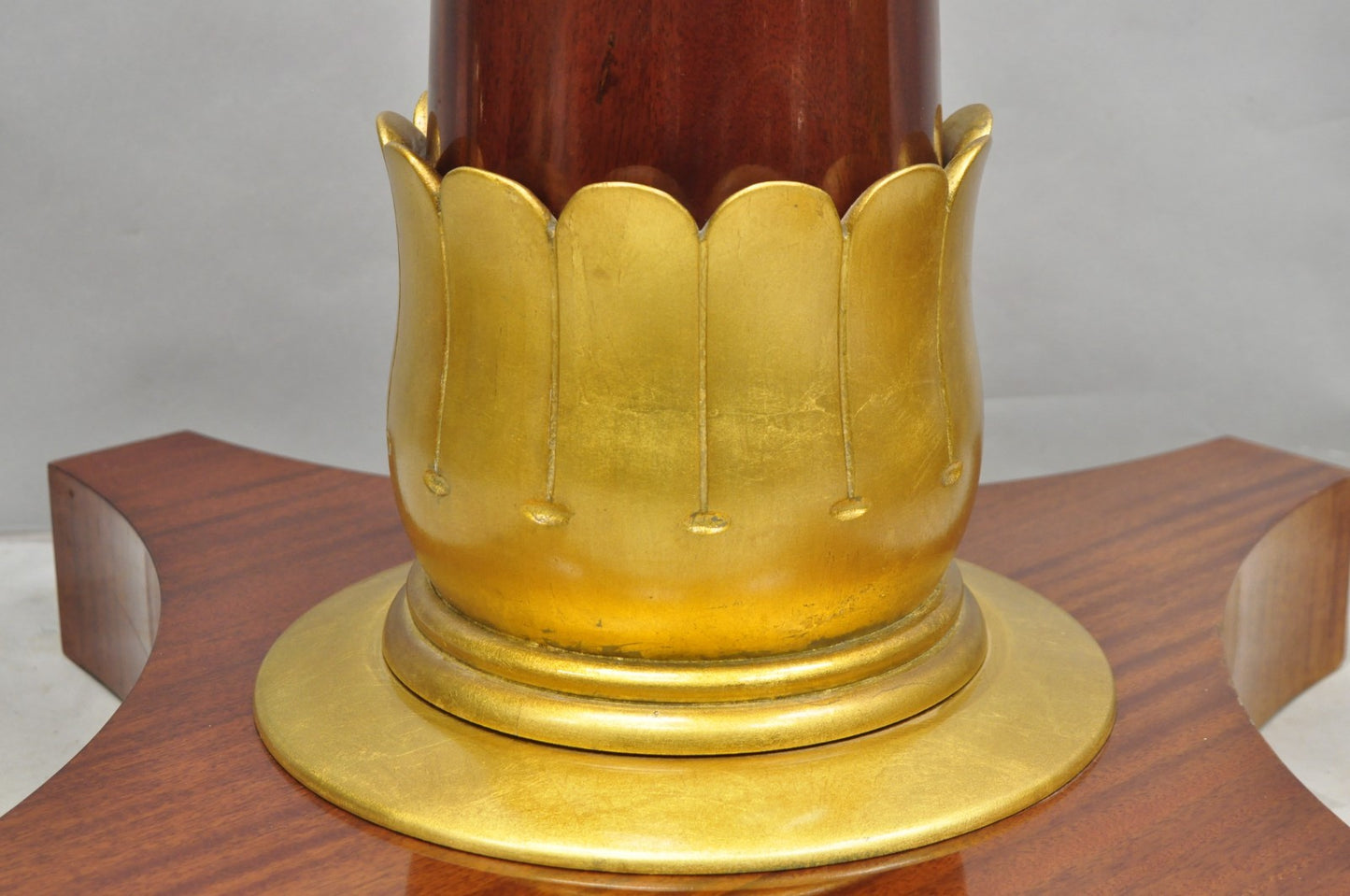 Vintage French Regency Style Mahogany & Gold Gilt Plume Table Pedestal Base (A)