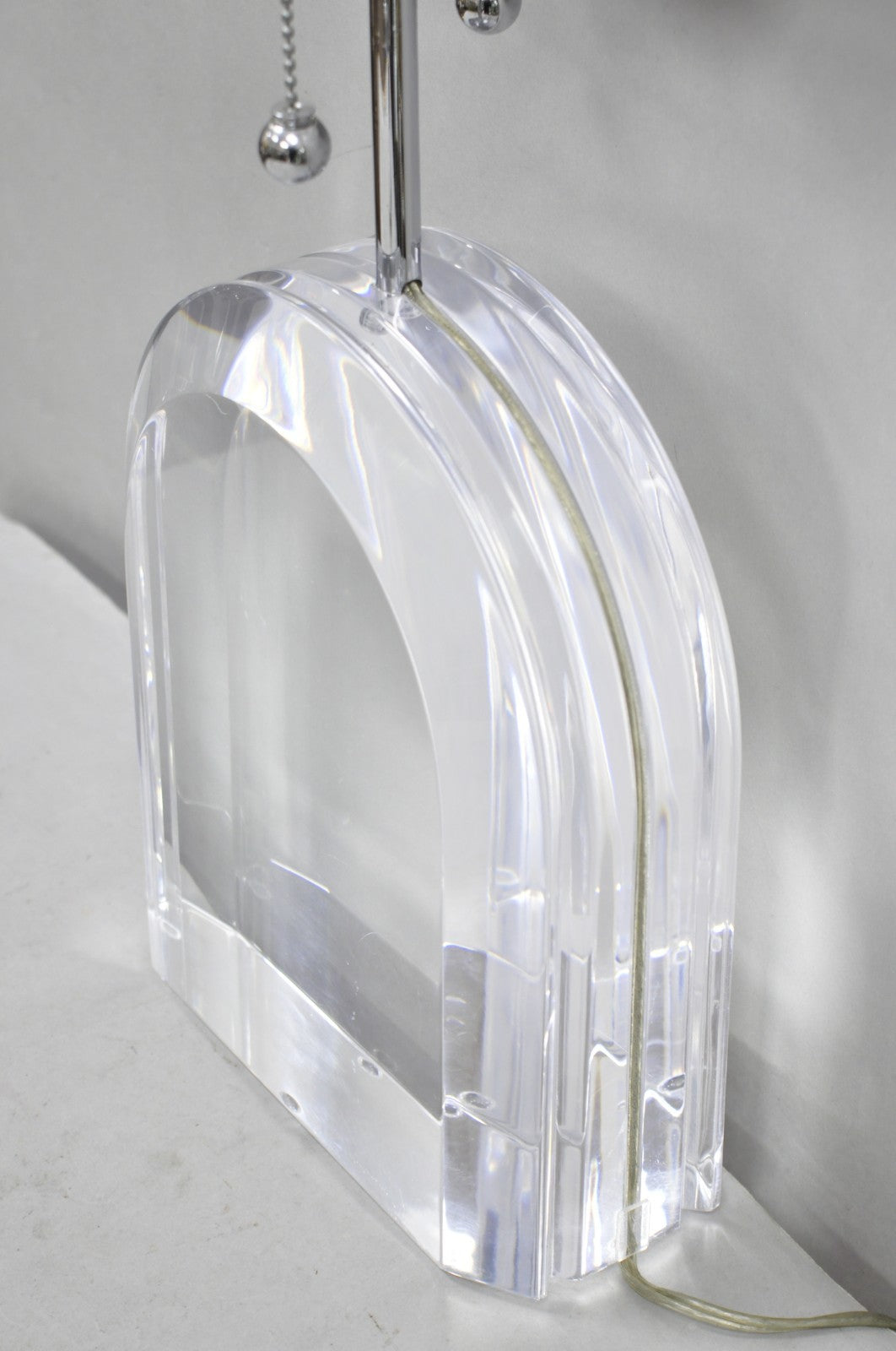Vintage Les Prismatiques Heavy Lucite Acrylic Waterfall Arch Chrome Table Lamp