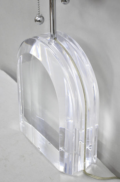 Vintage Les Prismatiques Heavy Lucite Acrylic Waterfall Arch Chrome Table Lamp