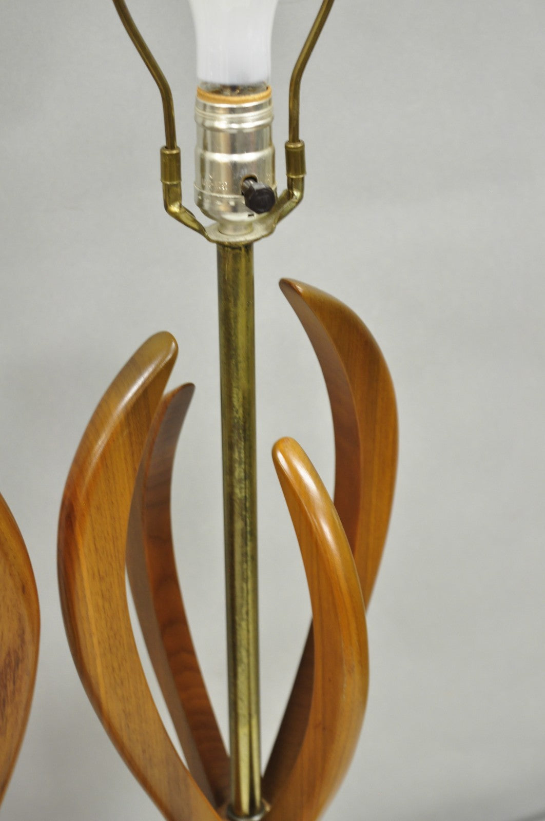 Vintage Mid Century Modern Sculptural Walnut Wood & Brass Table Lamps - a Pair