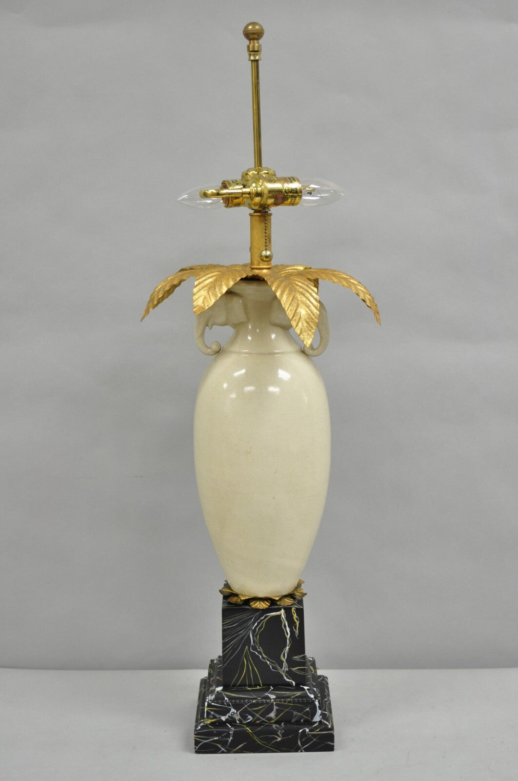 Frederick Cooper Hollywood Regency Ceramic Elephant Safari Palm Tree Table Lamp