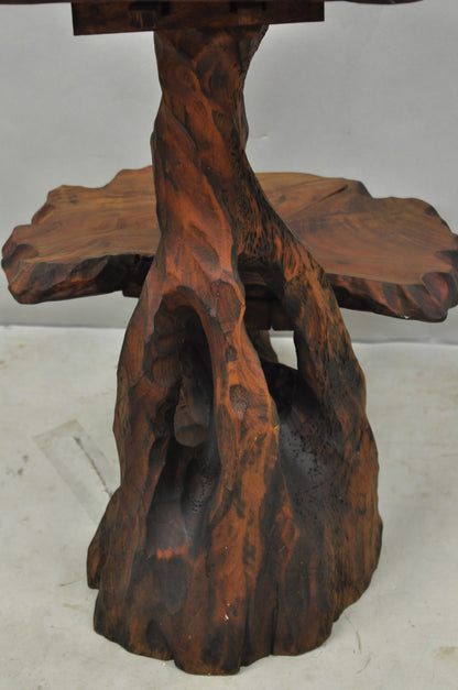 Vintage Mid Century Modern Live Edge 2 Tier Walnut Plant Stand Side Table