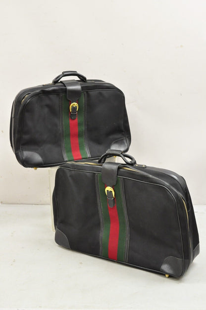 Vintage Gucci Black Canvas & Leather Suitcase Luggage His and Hers Set -2 Pc (B)