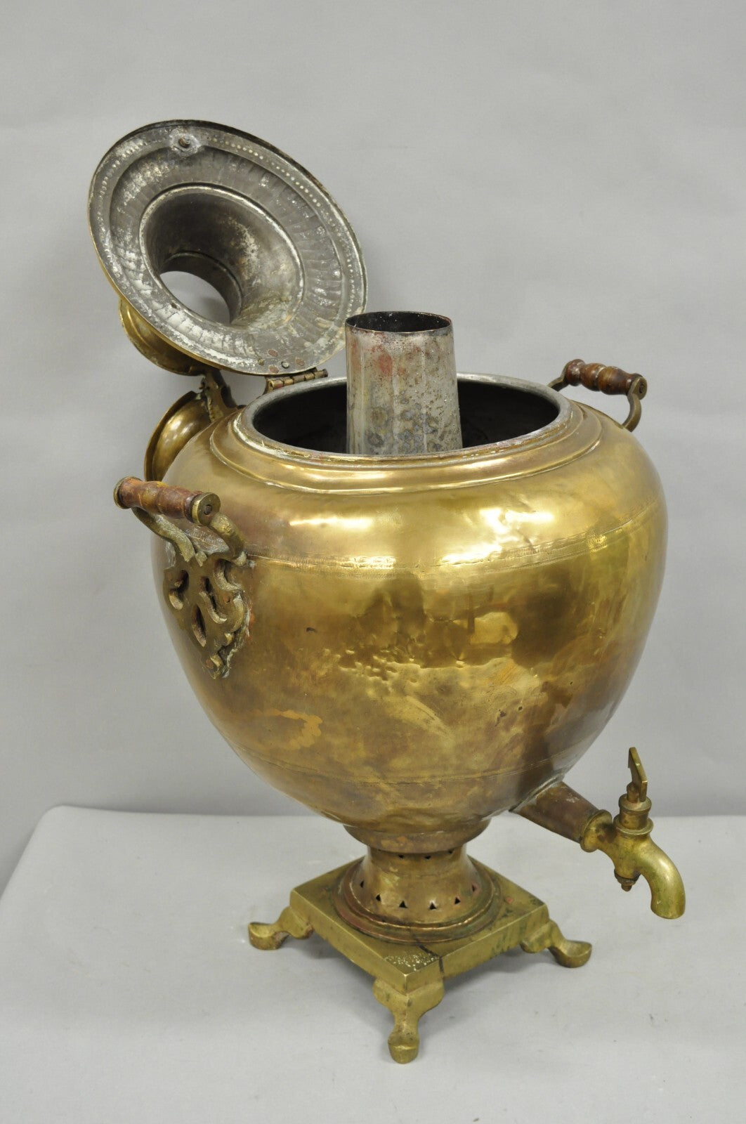 Antique Middle Eastern Moroccan Giant 30" Brass Bulbous Samovar with Handles