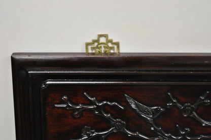 Vintage Chinese Bird Carved Hardwood Mahogany Rectangular Oriental Wall Mirror