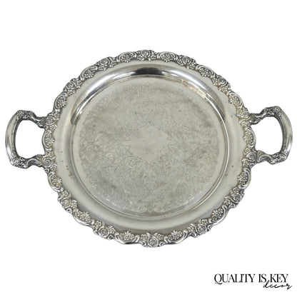 Vintage Oneida Victorian Silver Plated Twin Handle Round Bar Serving Tray