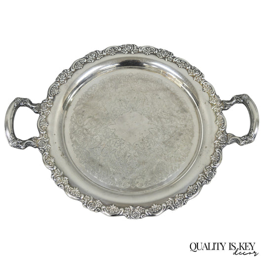 Vintage Oneida Victorian Silver Plated Twin Handle Round Bar Serving Tray