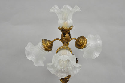 Vintage French L&F Moreau Figural Gold Painted Metal Boy Torchiere Table Lamp