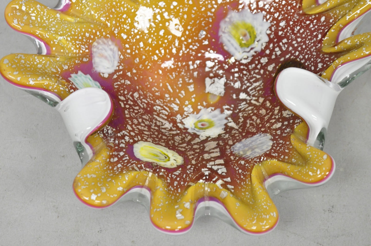 Vintage Murano Italian Art Glass Millefiori Clam Shell Candy Dish Bowl (A)