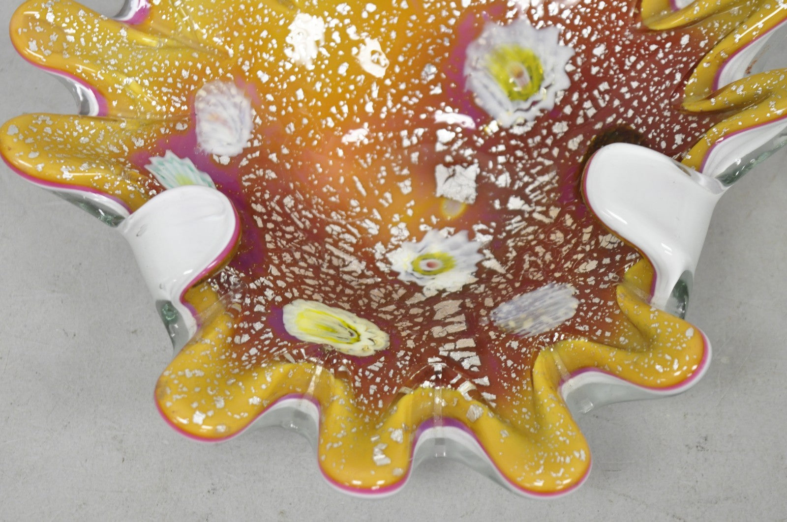 Vintage Murano Italian Art Glass Millefiori Clam Shell Candy Dish Bowl (A)