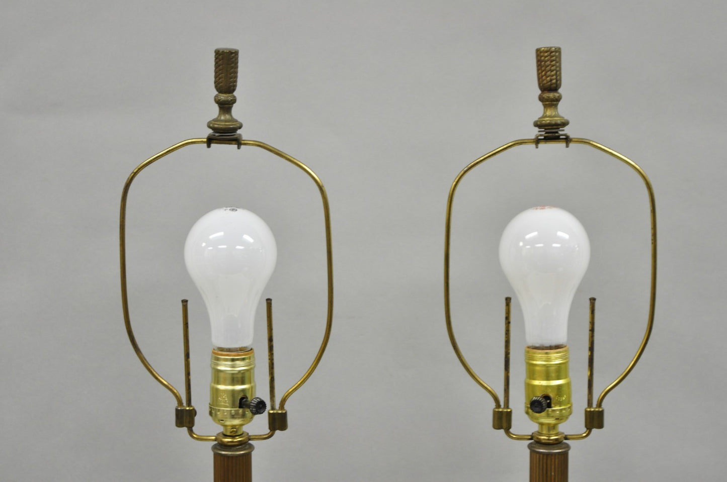 Antique Victorian Brass and Porcelain Urn Hand Painted Flower Table Lamps a Pair