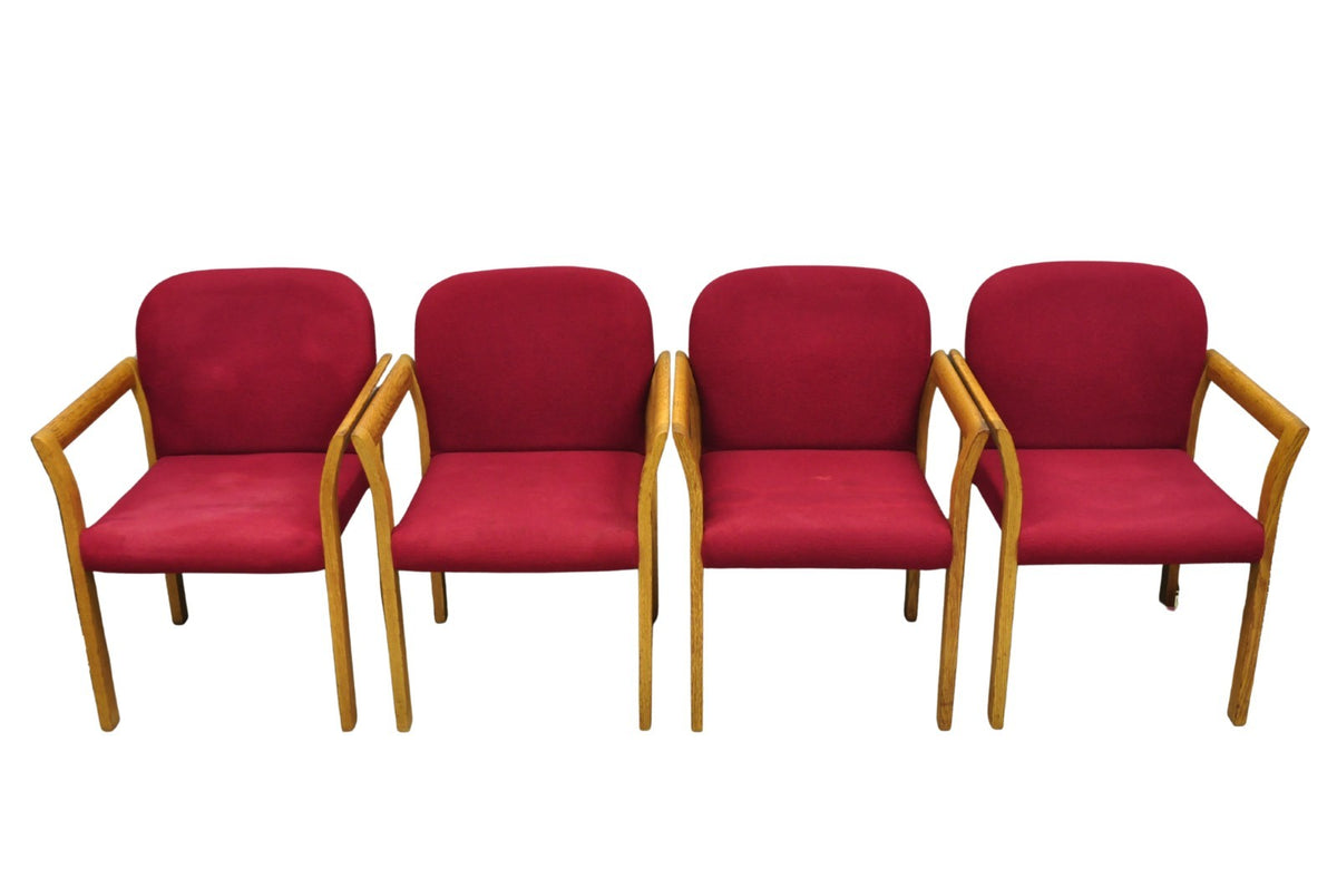 Vintage Gunlocke Mid Century Modern Oak Wood Stacking Arm Chairs - Set of 4
