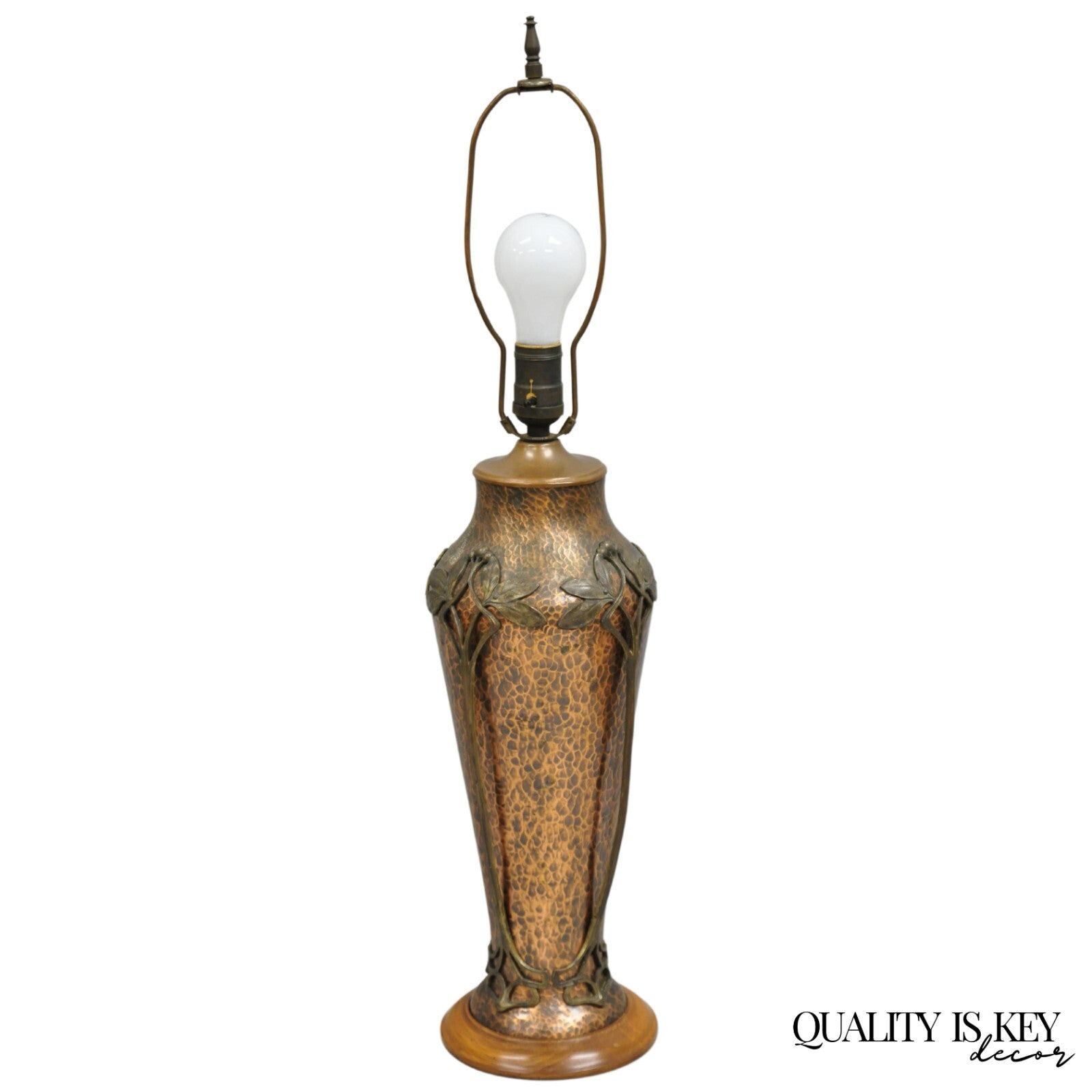 Antique WMF Jugendstil Art Nouveau Hand Hammered Copper Vase Table Lamp