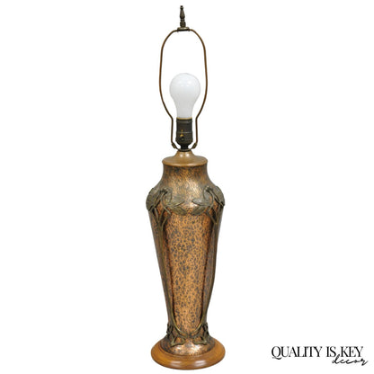 Antique WMF Jugendstil Art Nouveau Hand Hammered Copper Vase Table Lamp