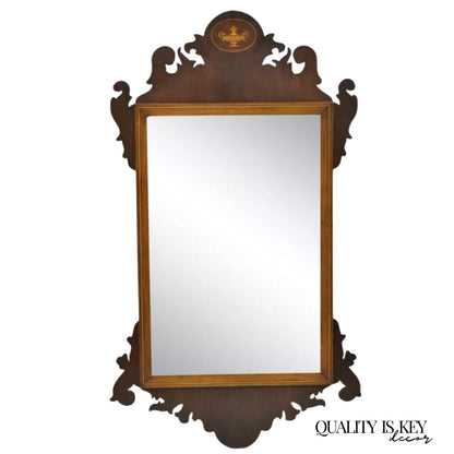 Antique American Federal Carved Mahogany Mirror Wall With Satinwood Urn Inlay
