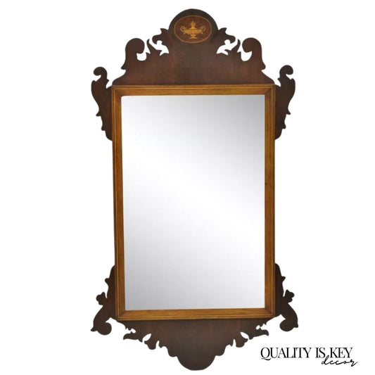 Antique American Federal Carved Mahogany Mirror Wall With Satinwood Urn Inlay